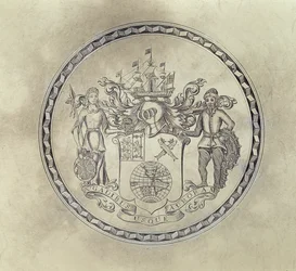 Armorials da South Sea Company, gravada em uma salva, 1714 (prata-dourada)